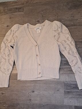 Jessica Simpson Cream Openwork Sleeve Button-Front Cardigan